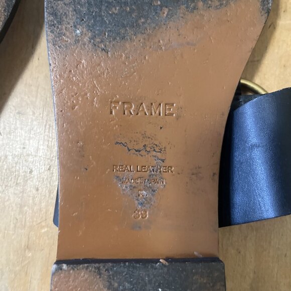 Frame Le Brentwood Black Leather Flip Flop Thong Sandals Size 39 US/8.5-9 - Picture 6 of 8